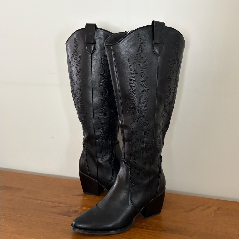 Black Leather Knee-High Boots
